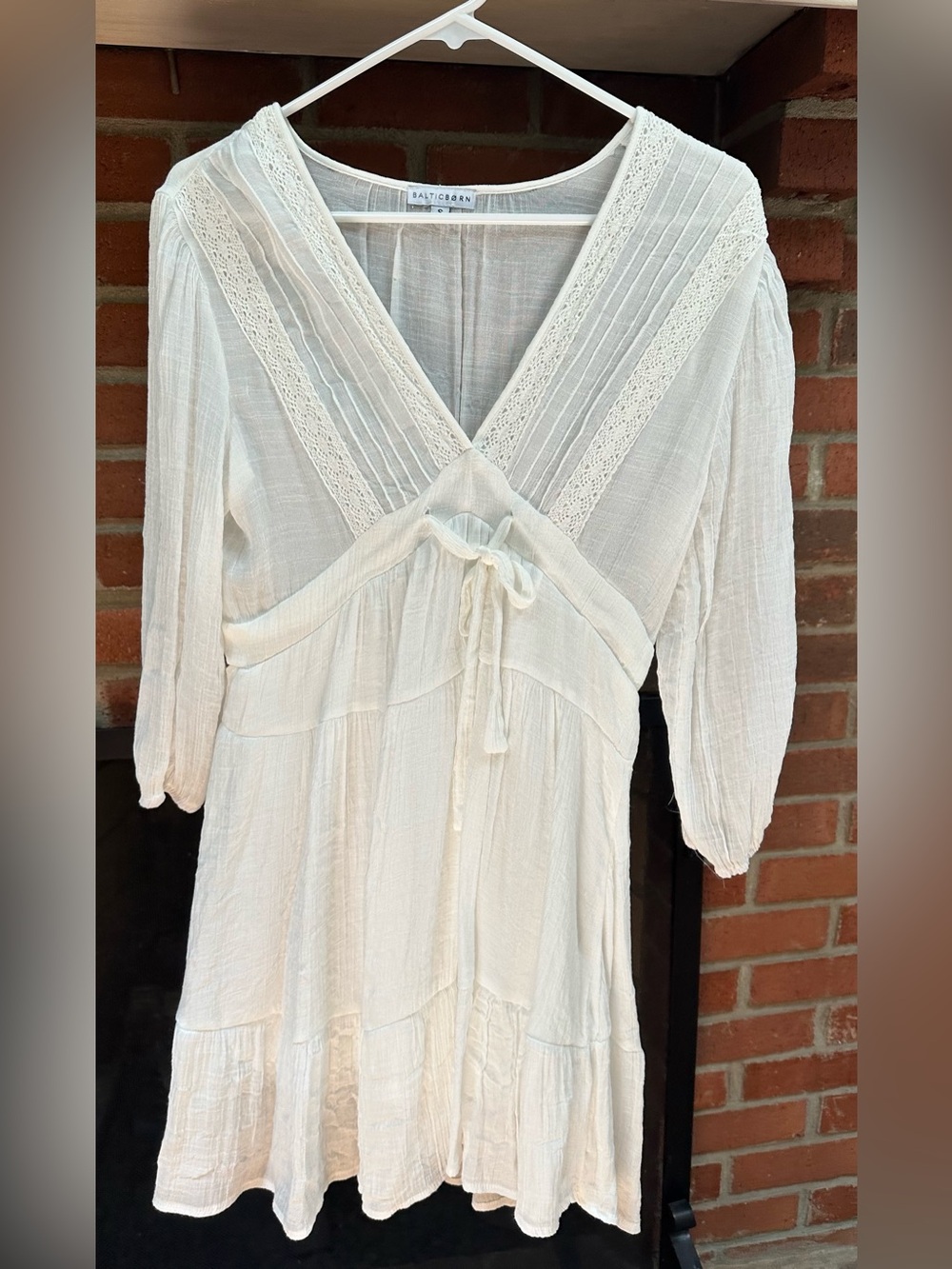 Baltic Born Cream Gauze Lace-Trimmed V-Neck Dress